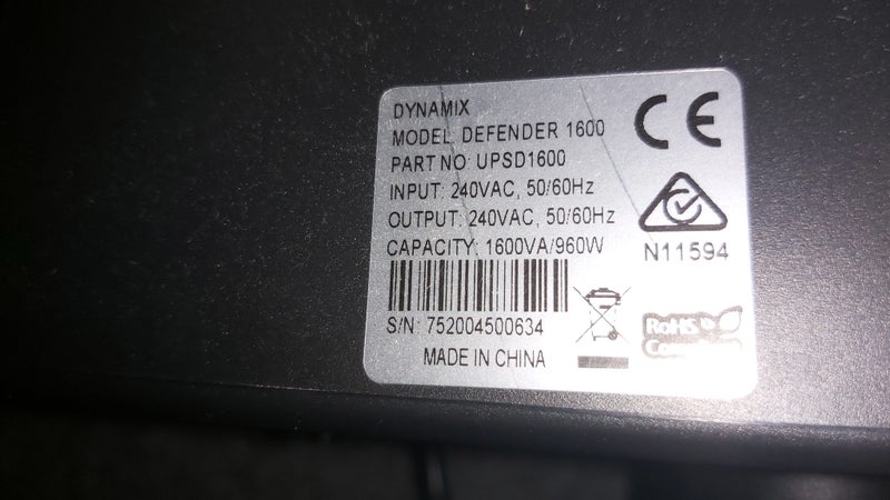 UPS Dynamix UPSD1600 Defender 1600VA (960W) Line Interactive UPS, 3x NZ Power Carousel 4