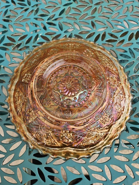 EARLY 20TH CENTURY DUGAN PERSIAN GARDEN CARNIVAL GLASS PLATE Carousel 3