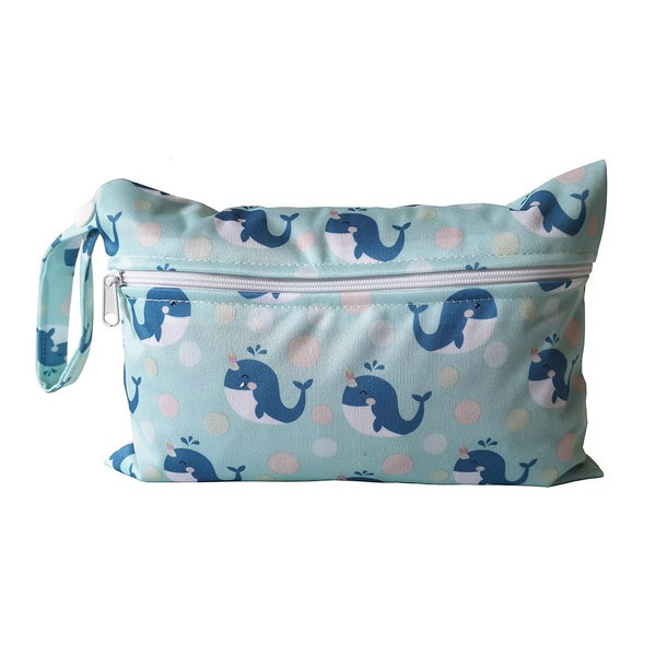Small Wet Bag for Reusable Breast Pads, Wipes, Cloth Pads Unicorn Whales Carousel 1