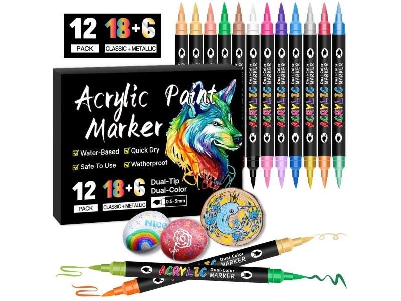 24/48/72 Colors Dual Tip Acrylic Paint Markers 12/24/36 Pack Art Markers Set Carousel 1