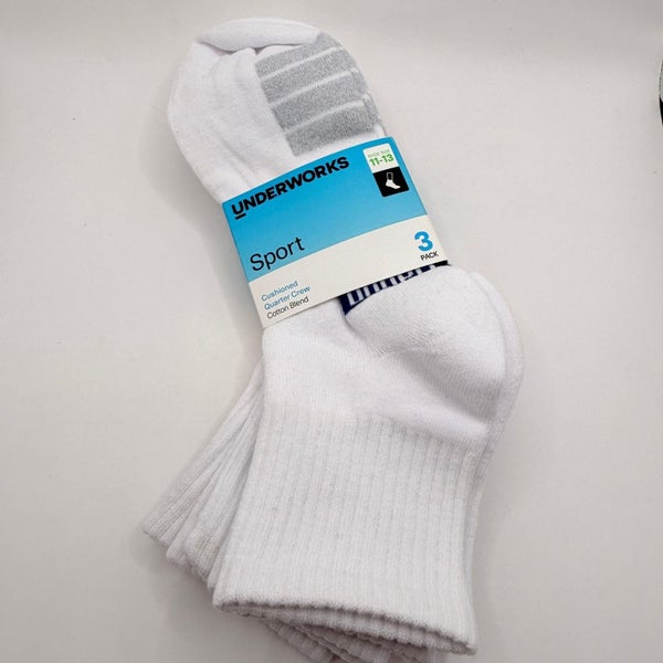 Underworks Sport Cushioned Quarter Crew Socks - 3 Pack- Size 11-13 Carousel 1