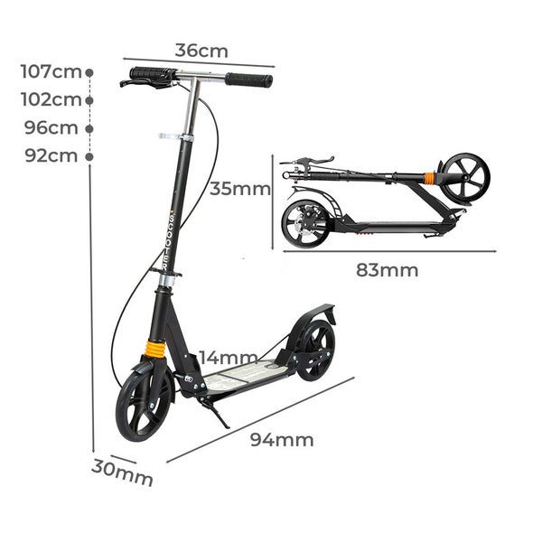 Monvelo Adult Commuter Foldable Scooter Push Kick 2 Big Wheel Disc Brake Black Carousel 2