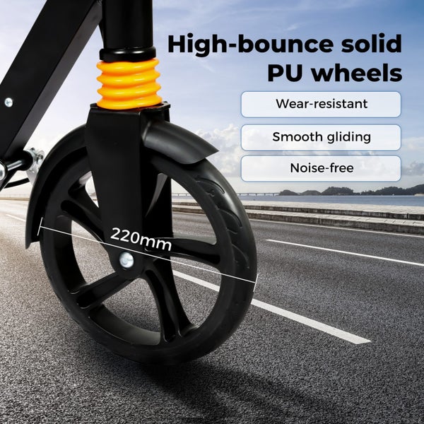 Monvelo Adult Commuter Foldable Scooter Push Kick 2 Big Wheel Disc Brake Black Carousel 9