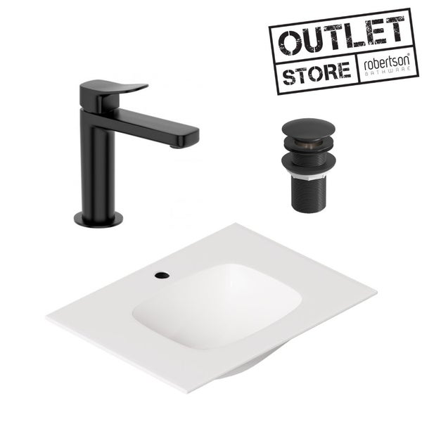 DISCONTINUED - ALICE NUR WALL BASIN 620MM WITH BASIN MIXER BLACK PACKAGE Carousel 1