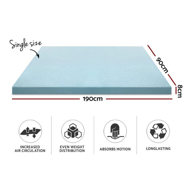 Giselle Bedding Memory Foam Mattress Topper Cool Gel 8cm Single Carousel 2