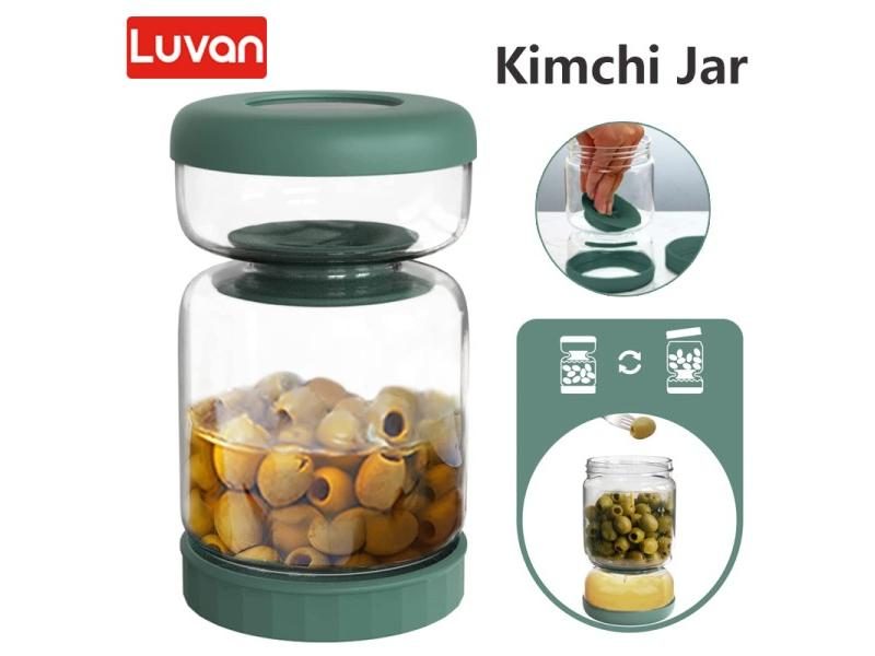 Glass Pickles Jar With Lids Strainer Olives Hourglass Jug Food Storage Kimchi Carousel 1