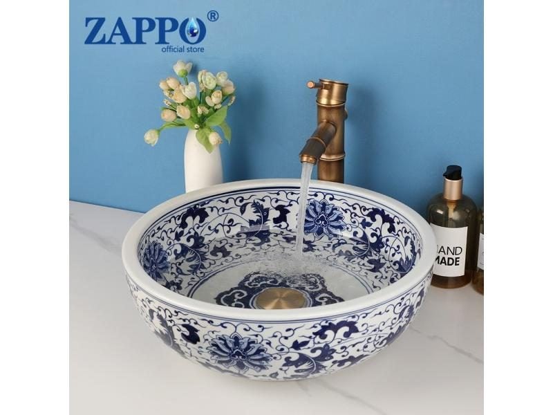 ZAPPO Jindezhen Ceramic Bathroom Vessel Sink Faucet Combo Round Washbasin Sinks Carousel 1