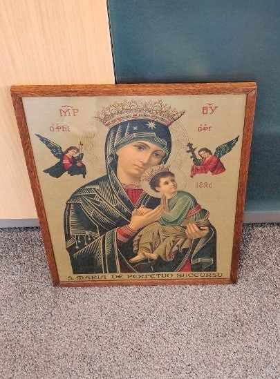 Oak framed chromolithograph print of the Our Lady of Perpetual Help icon. Carousel 2