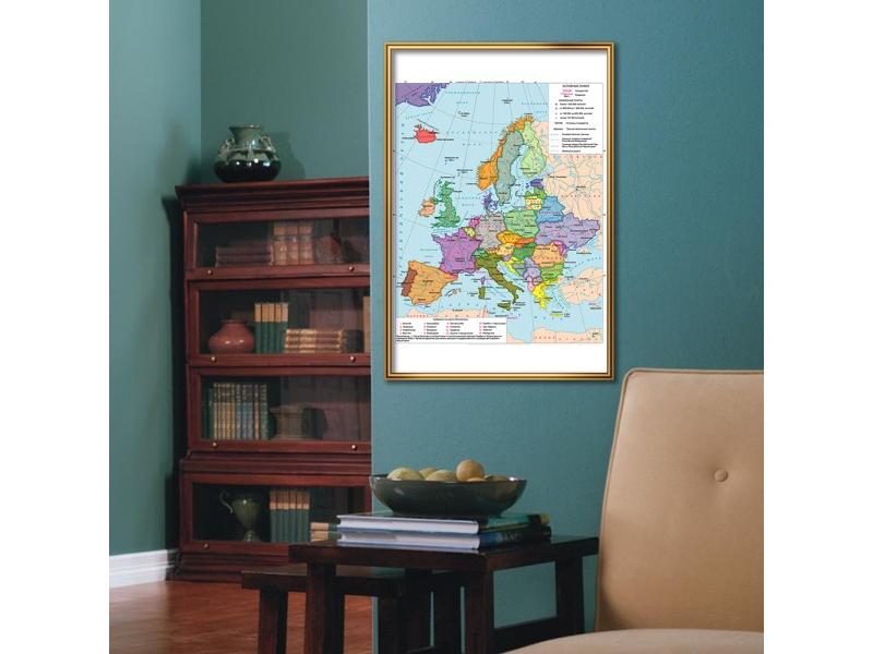 42*59cm Political Map Of The Europe In Russian Small Poster Canvas Painting Carousel 1