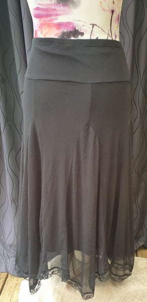 90s Style Maya Lace Trim Midi Skirt • Mesh Layers • Size S (More M) • Black Carousel 1