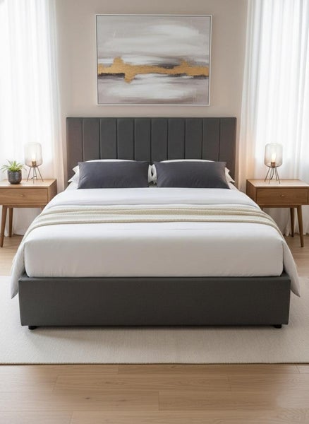 Noir Free Standing Headboard Grey Queen Carousel 2