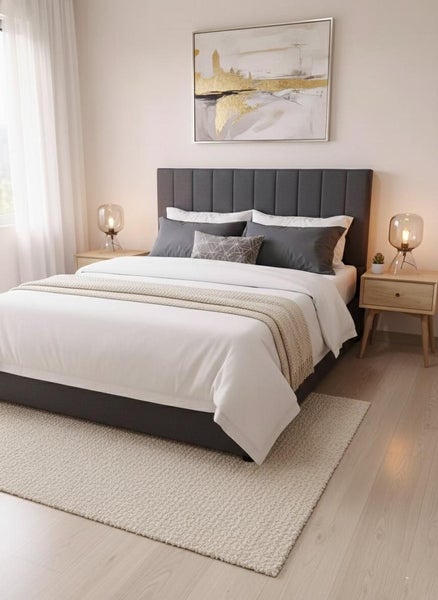 Noir Free Standing Headboard Grey Queen Carousel 3