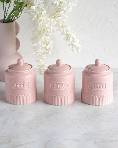 House of Florence Blush Pink Kitchen Canisters Set of 3 Storage Carousel 1