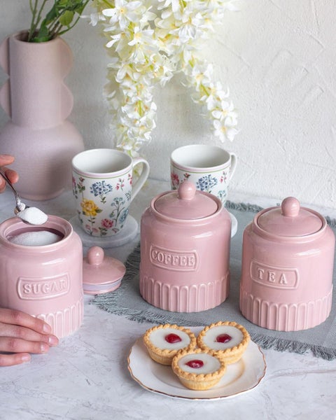 House of Florence Blush Pink Kitchen Canisters Set of 3 Storage Carousel 7