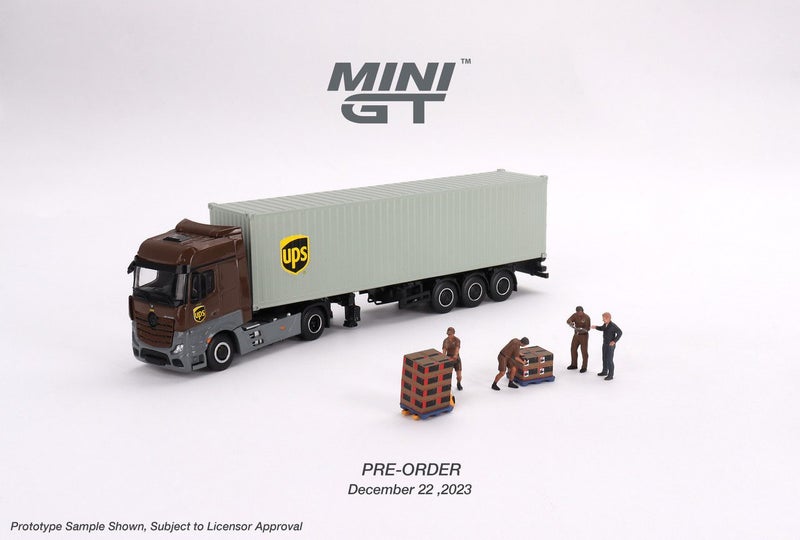 Mini GT Mercedes-Benz Actros w/ 40 Ft Container " UPS Europe" Carousel 1