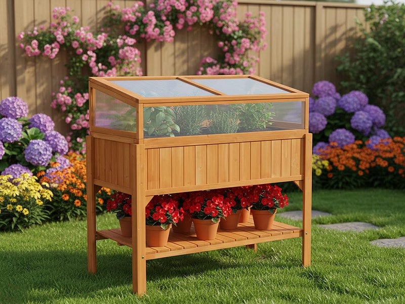 Raised Wooden Planter Box with Removable Cold Frame Vegetables 110x61x116cm Carousel 2