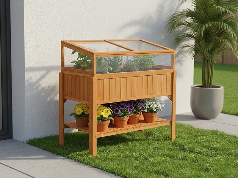 Raised Wooden Planter Box with Removable Cold Frame Vegetables 110x61x116cm Carousel 1