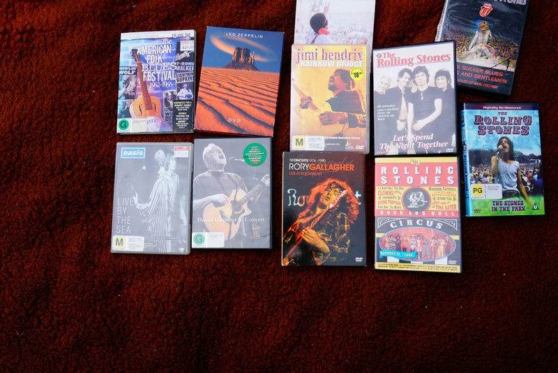 Rock DVDs Hendrix Led Zeppelin Rolling Stones Dave Gilmour Rory Gallagher Oasis Carousel 1