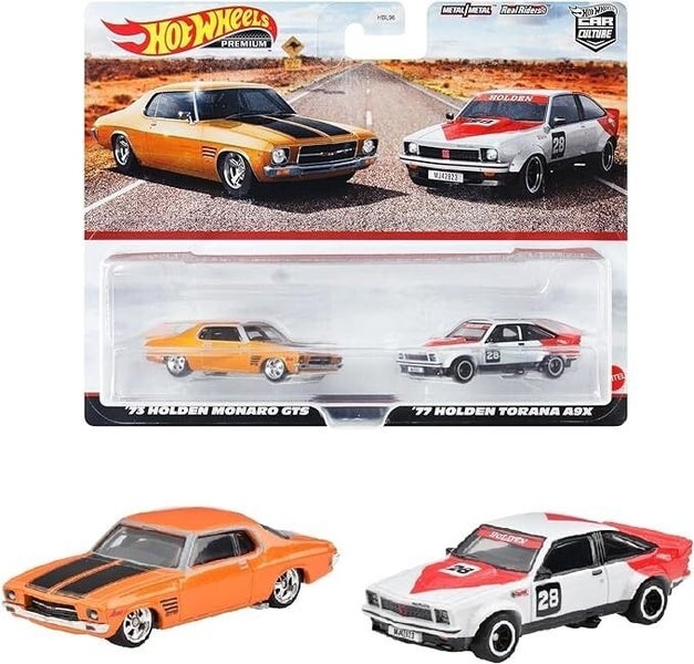 $1 Hot Wheels Premium 2 Packs '73 Holden Monaro GTS / '77 Holden Torana A9X Cars Carousel 2