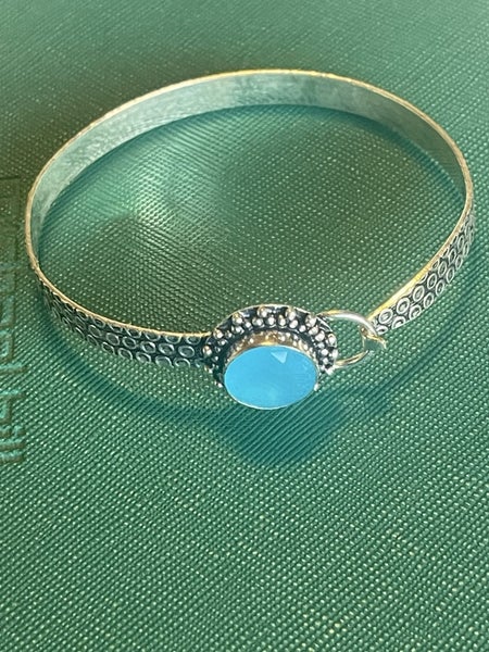 Beautiful Blue Chalcedony Bangle Bracelet Carousel 1
