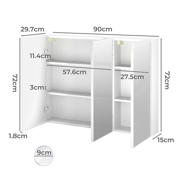 Levede Bathroom Mirror Storage Cabinet Vanity Mirror Makeup Wall Mounted 90x72cm Carousel 2