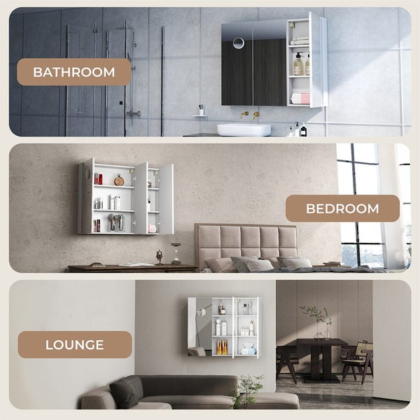 Levede Bathroom Mirror Storage Cabinet Vanity Mirror Makeup Wall Mounted 90x72cm Carousel 9