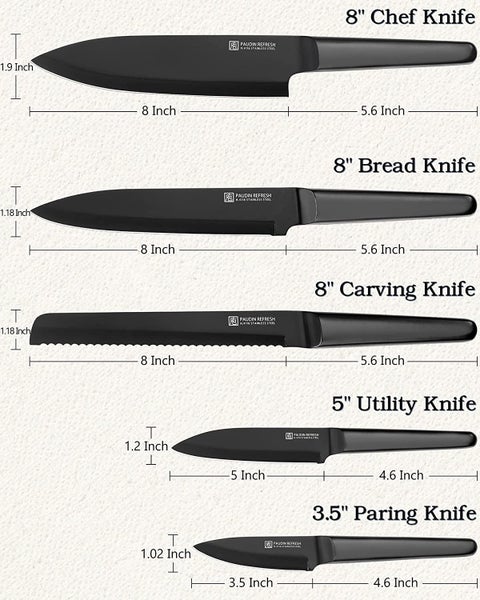 PAUDIN Knife Set, Ultra Sharp 5 Pieces Kitchen Knife Set, Black Chef knife Carousel 2
