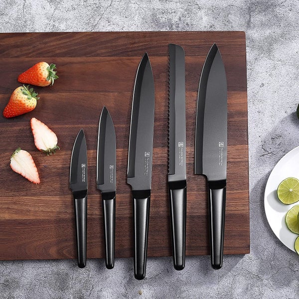PAUDIN Knife Set, Ultra Sharp 5 Pieces Kitchen Knife Set, Black Chef knife Carousel 5
