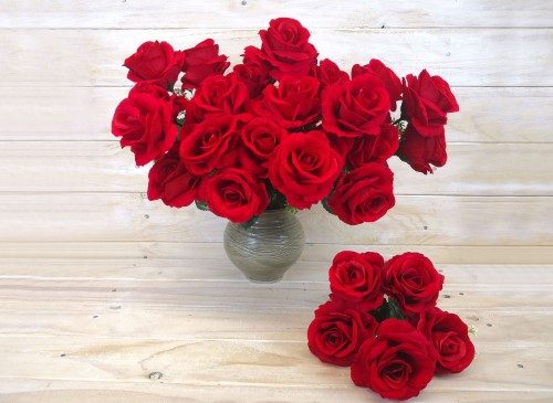 Artificial Velvet Rose Bush - Red x 5 Carousel 1