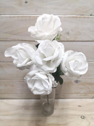 Artificial Velvet Rose Bush - White x 5 Carousel 1