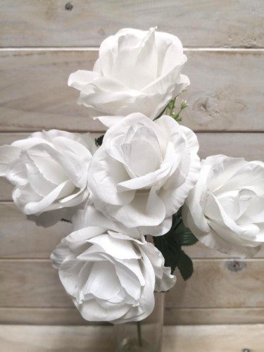Artificial Velvet Rose Bush - White x 5 Carousel 2