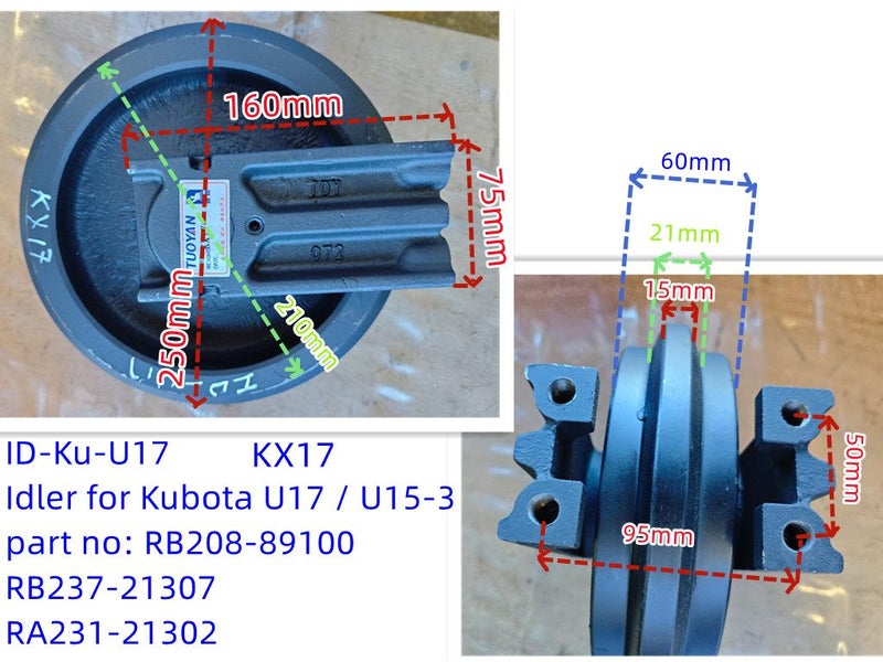 Idler for Kubota U17 / U15-3 / KX17 part no: RB208-89100 Carousel 1