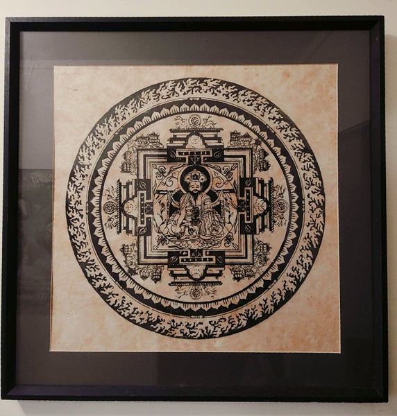 Hand-Painted Kalachakra Mandala on Fabric – Framed – 64x64cm Carousel 1