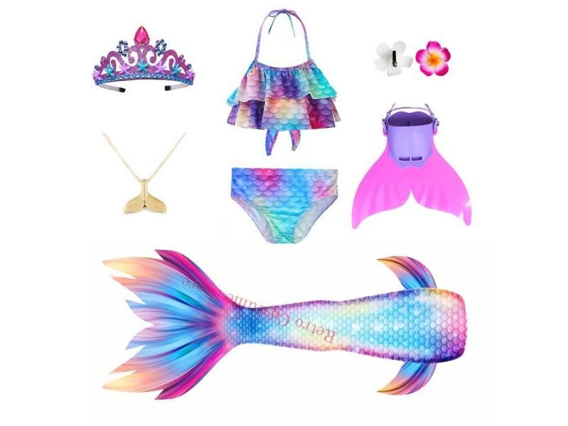 Girls The Little Mermaid Cosplay Costume Princess Ariel Swimming Mermaid Tail Carousel 1