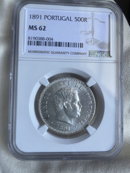 Portugal, 1891, 500 Real Carlos I, NGC MS62 - Code: BQ055N. Updated daily! Carousel 1