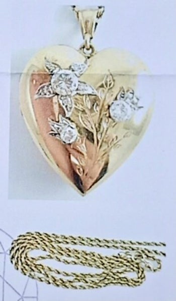 Pendant: Vintage diamond set gold locket with chain - 28.64 grams