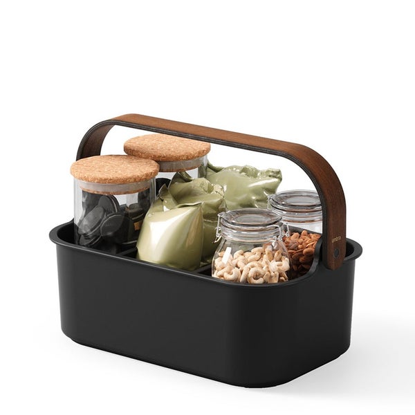 Umbra Bellwood Small Stackable Bin Black/Walnut Carousel 1