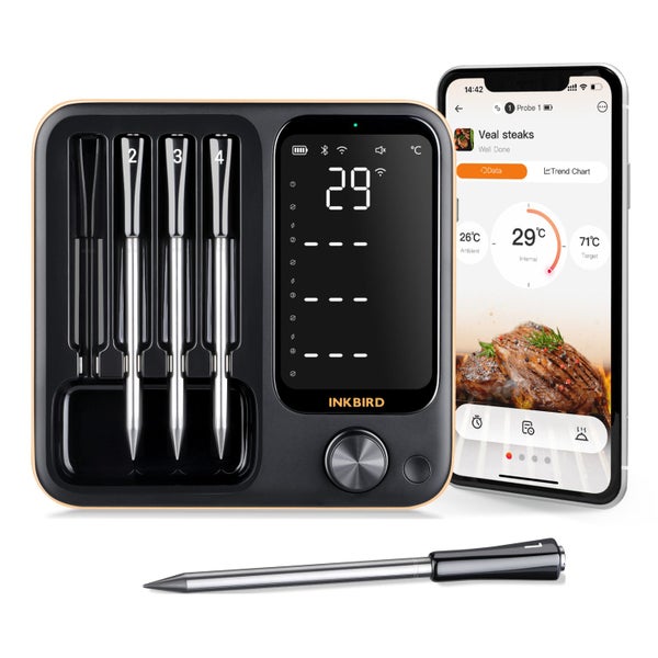 INKBIRD Wireless Thermometer Bluetooth BBQ 4-Probe INT-14-BW Wifi Food Probes Carousel 1