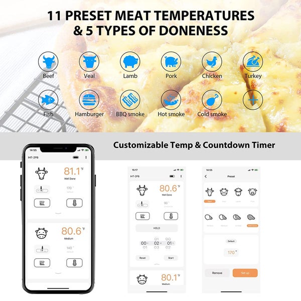 Bluetooth Food Thermometer BBQ Meat Thermometer 2Probes Inkbird IHT-2PB Carousel 6