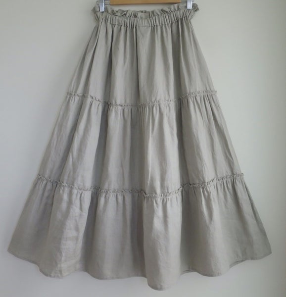 COTTERELL *100% Linen Taupe Tiered Midi Maxi A Line Skirt* 10/12 NEW Carousel 1