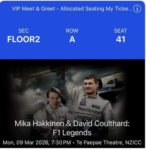 Mika Hakkinen & David Coulthard F1 Legends VIP Tickets Carousel 2