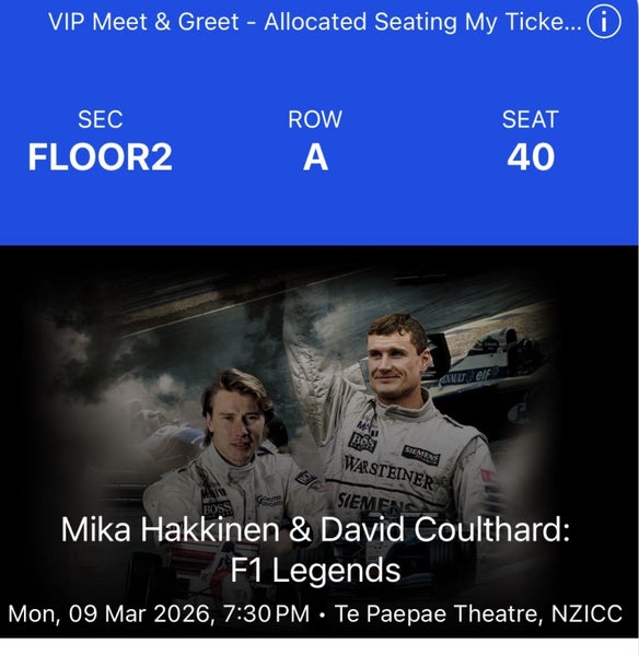 Mika Hakkinen & David Coulthard F1 Legends VIP Tickets Carousel 1