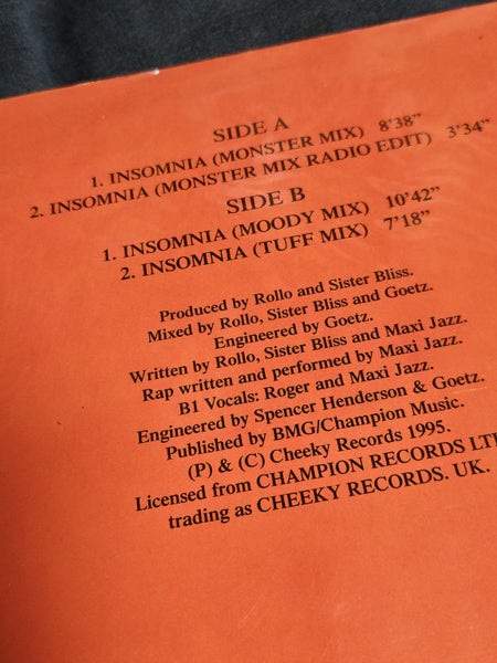 Faithless – Insomnia (House, Trance 1995 (Monster, Moddy & Tuff Mixes) Carousel 2