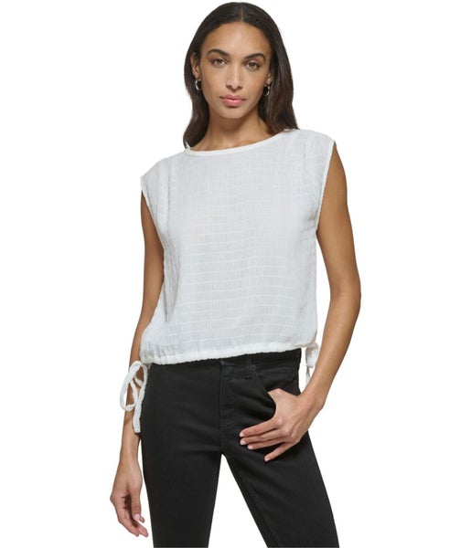 Calvin Klein Womens Crinkle Ruffled Blouse Carousel 1