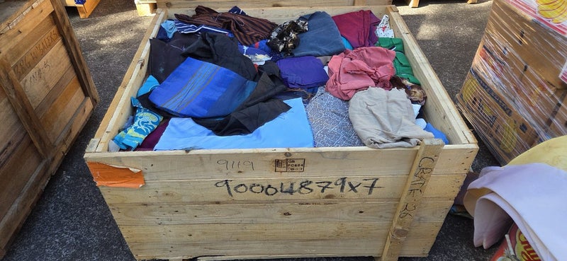 $1 = RES wioden crate #26 assorted material etc Carousel 2