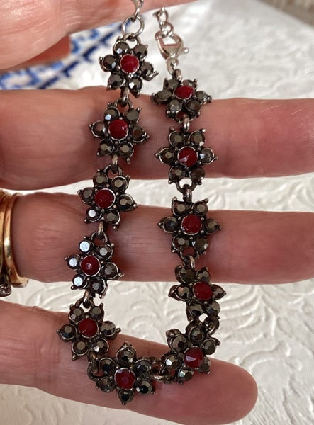 Beautiful vintage marcasite and gemstone bracelet Carousel 1