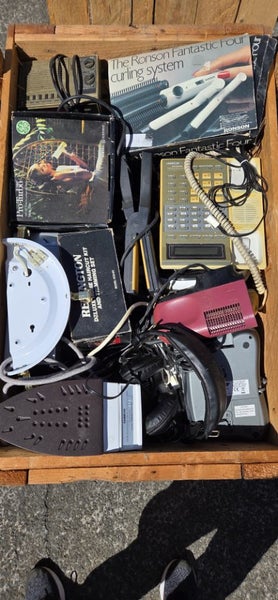 $1 = RES wooden crate #32 assorted electrical items etc Carousel 1