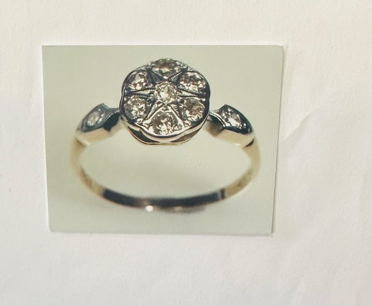 18ct YELLOW GOLD & PLATINUM LACE BACK CLUSTER RING - VERY OLD - OVER 100 YEARS Carousel 1