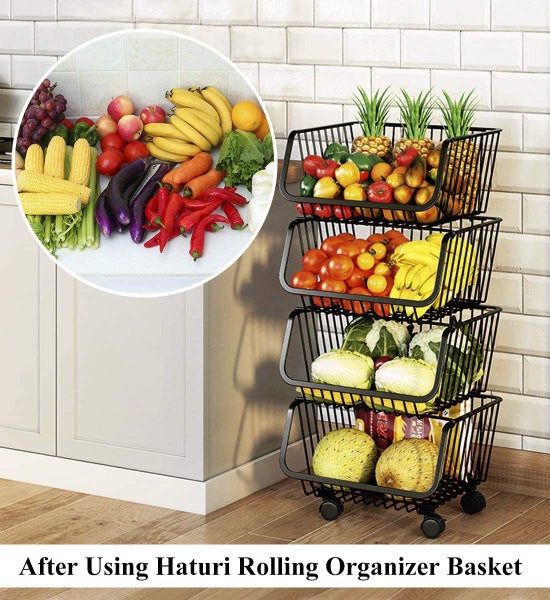 STORAGE TROLLEY BASKET WITH LOCKABLE CASTER WIRE ORGANIZER 4-TIERS Carousel 1