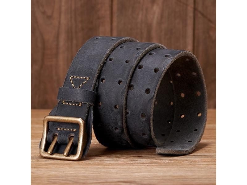3.8C Men Belts Retro Original Pure Thick Cowskin Genuine Leather Belt Brass Carousel 1